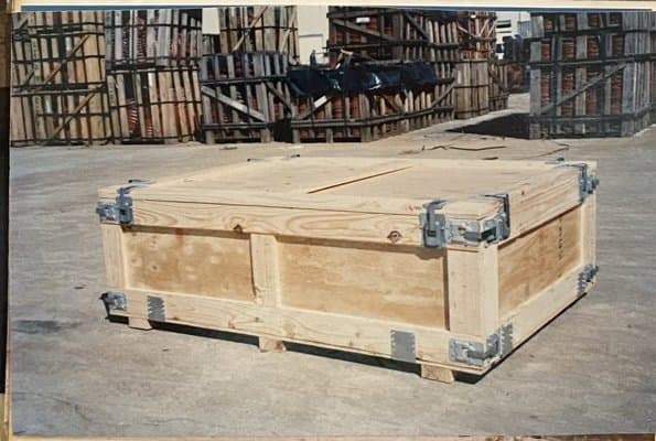 Plywood crate with steel latch hardware