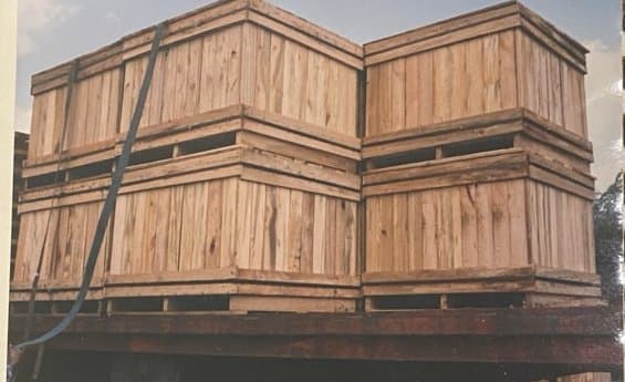 Slat-sided bulk crates loaded for delivery